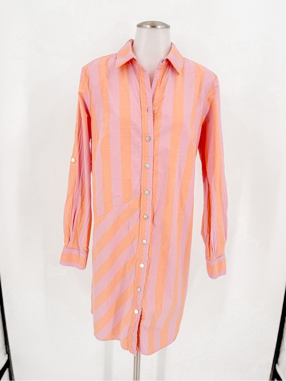 Finley Pink and Orange Striped Button-Front Shirt Dress